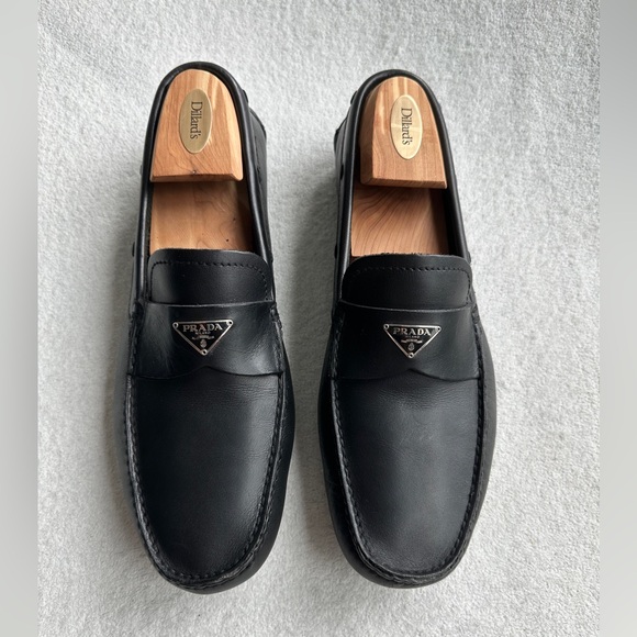 Men’s Prada Triangle Logo Slip On Loafers black leather Sz 10 US 11 - Italy made - Picture 4 of 12